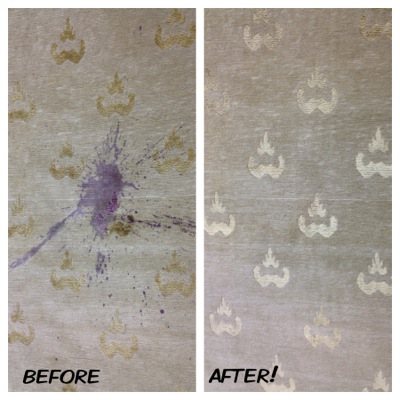 Picture of spot on dirty rug before and after cleaning